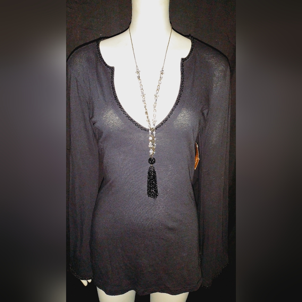 "Calvin Klein" (Choice) Blouse w/Beaded Collar & Cuffs